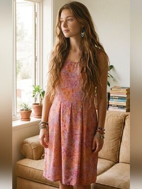 Vintage 90s A World Apart Boho Tie Dye Summer Dress XL Rayon‎ Cool Hippie Grunge
